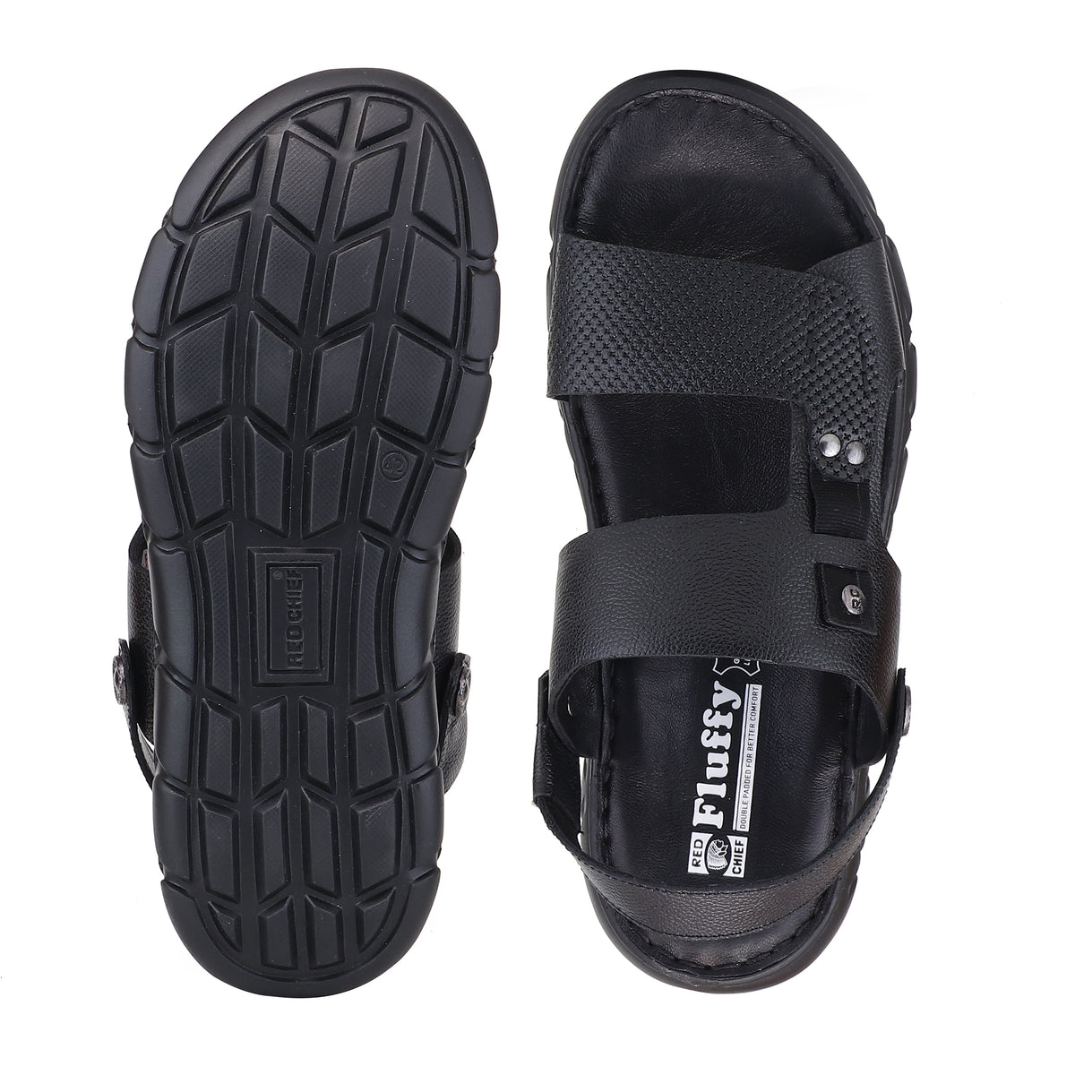 RED CHIEF Black Leather Sandal for Men RC4087 001