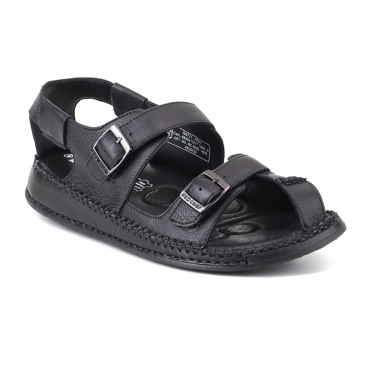RED CHIEF Black Leather Sandal for Men RC6082 001