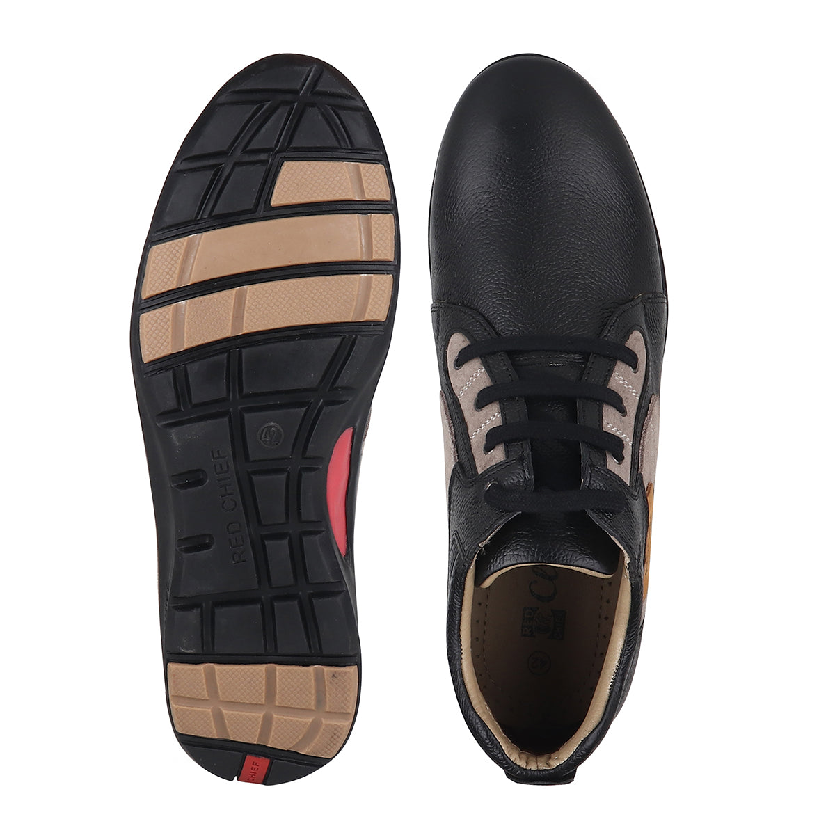 Red Chief Genuine Leather Low Ankle Lace Up Black Casual Shoes For Men |RC3513 001