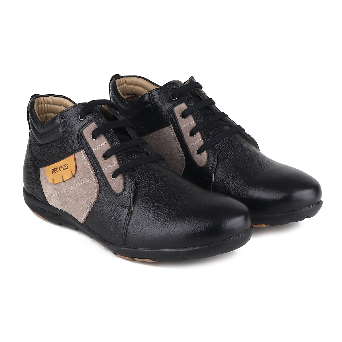 Red Chief Genuine Leather Low Ankle Lace Up Black Casual Shoes For Men |RC3513 001