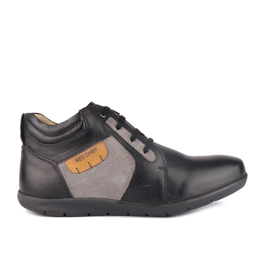 Red Chief Genuine Leather Low Ankle Lace Up Black Casual Shoes For Men |RC3513 001