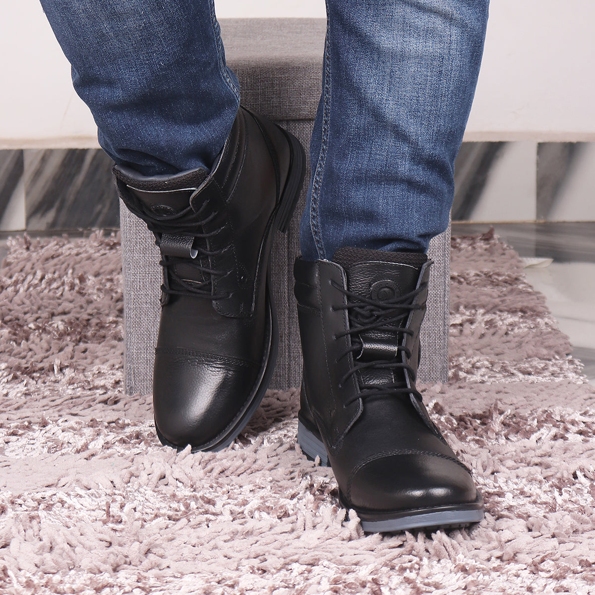 Red Chief Genuine Leather High Ankle Lace Up Black Casual Boot For Men |RC3771 001