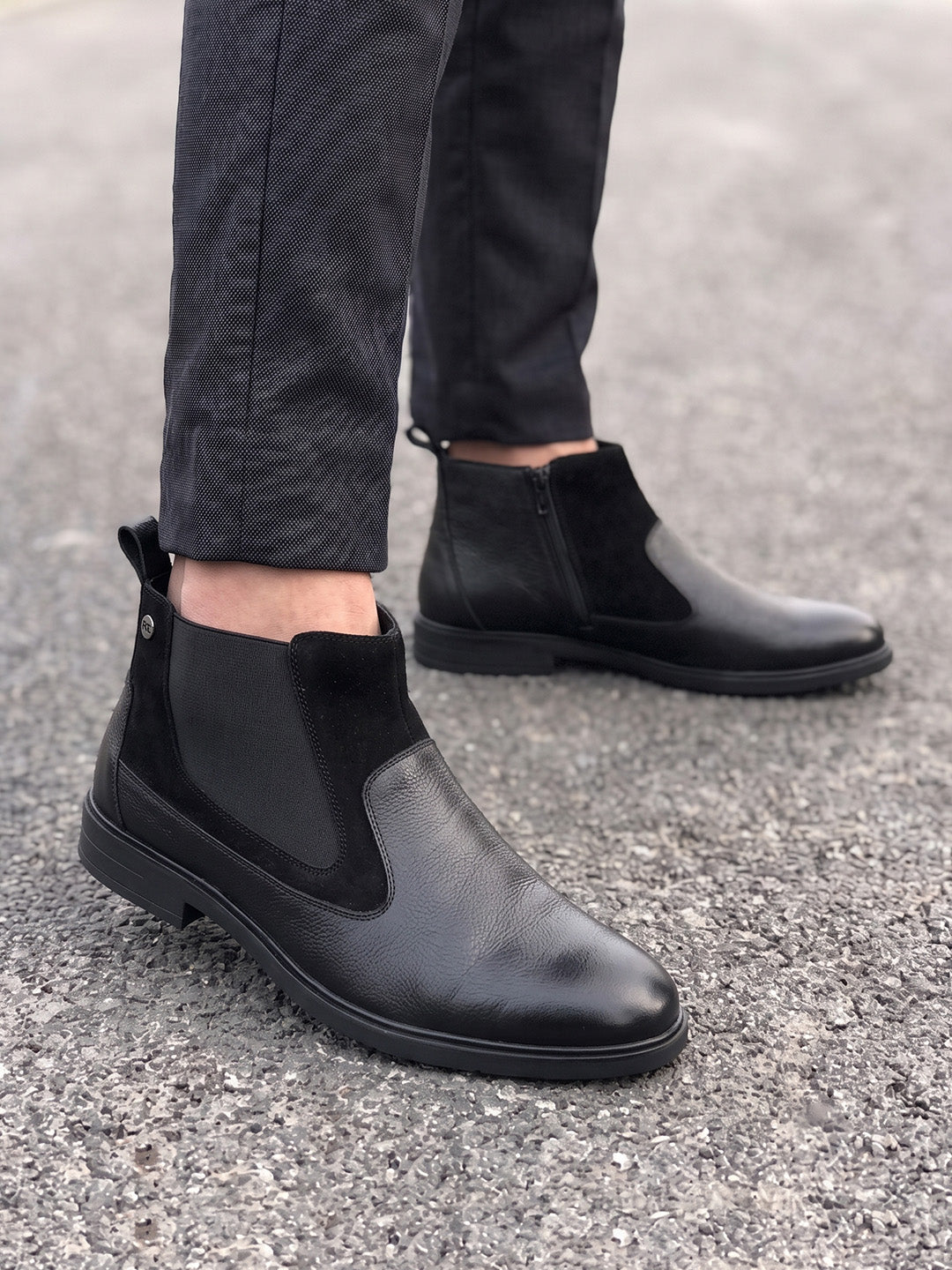 Red Chief Men's Black Leather Chelsea Boots |RC4148 001