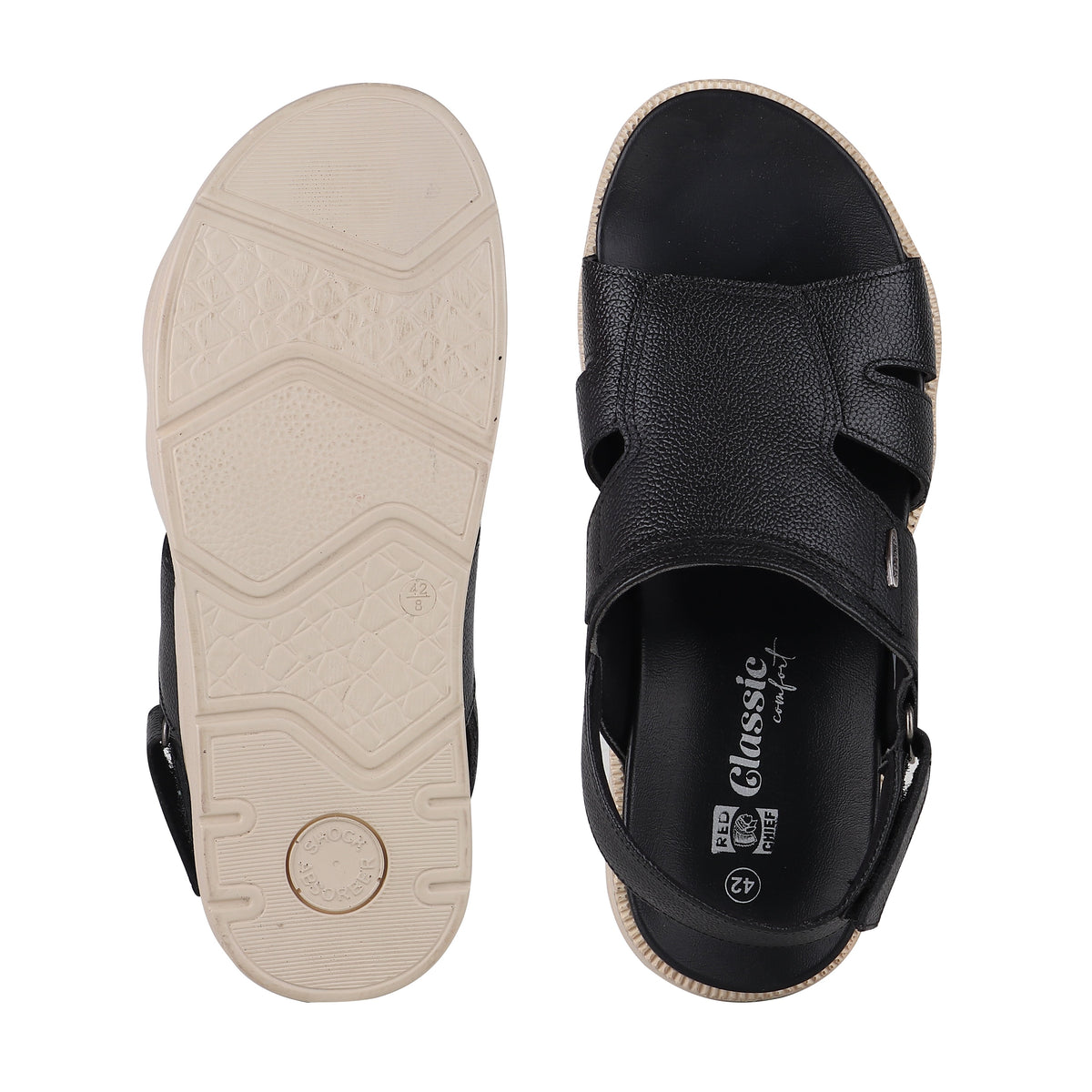 RED CHIEF Black Leather Sandal for Men RC3987 001