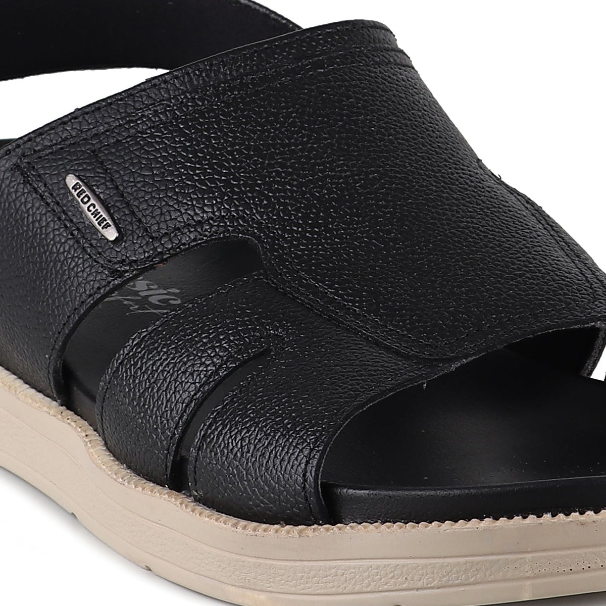 RED CHIEF Black Leather Sandal for Men RC3987 001