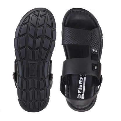 RED CHIEF Black Leather Sandal for Men RC4087 001