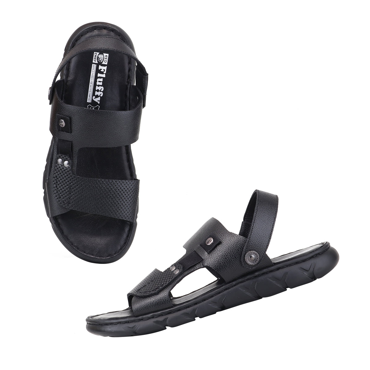 RED CHIEF Black Leather Sandal for Men RC4087 001