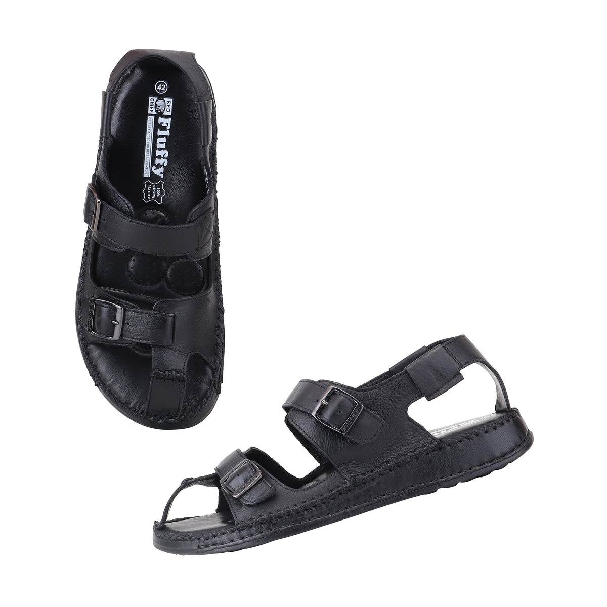 RED CHIEF Black Leather Sandal for Men RC6082 001