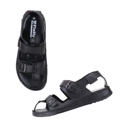 RED CHIEF Black Leather Sandal for Men RC6082 001