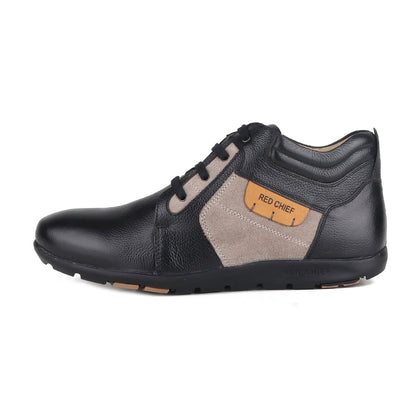 Red Chief Genuine Leather Low Ankle Lace Up Black Casual Shoes For Men |RC3513 001