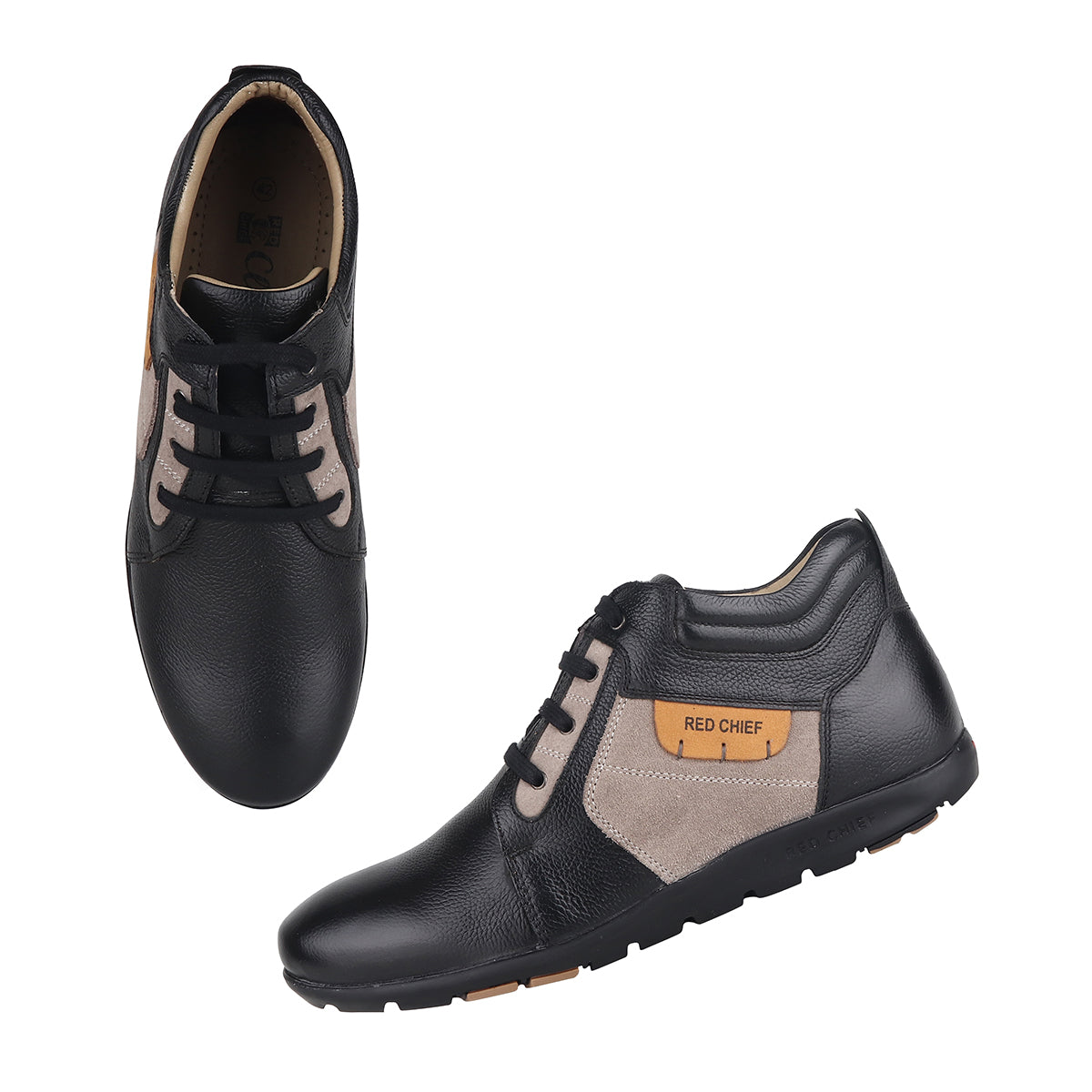 Red Chief Genuine Leather Low Ankle Lace Up Black Casual Shoes For Men |RC3513 001