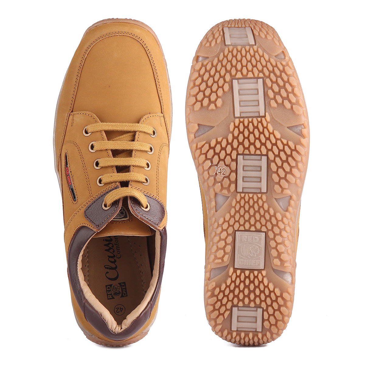 Red Chief Men's RC3520 022 Genuine Leather Lace-Up Casual Shoes | Low-Ankle Comfort Fit with Rust Color