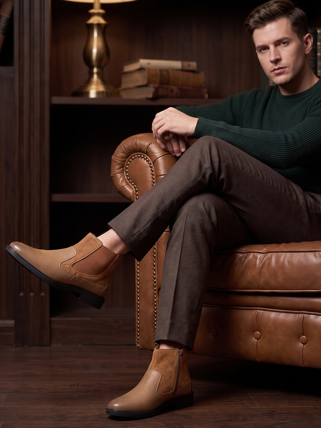 Red Chief Men's Tan Leather Chelsea Boots |RC4148 006