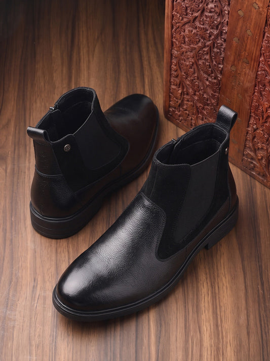 Red Chief Men's Black Leather Chelsea Boots |RC4148 001